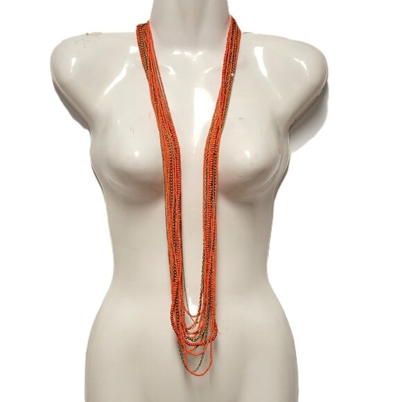 Multistrand Orange Long Necklace - Picture 5 of 12